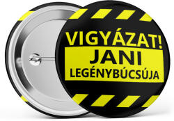 Partikellékek Vigyázat! kitűző legénybúcsúra választható névvel