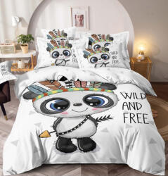 Jojo Home Lenjerie pat dublu 3D, bumbac finet, 6 piese, cearceaf de pat normal, alba, imprimeu cu Indian Panda-A1031 (A1031)