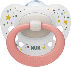Nuk Силиконова залъгалка NUK - Signature, 0-6 месеца, Бяла с розова дръжка + кутийка за съхранение и стерилизация (10730618-Бяла с розова дръжка)