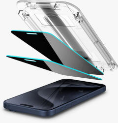 Apple Spigen Glas. tR EZ Fit Apple iPhone 16/ iPhone 15 Privacy tempered kijelzővédő fólia felhelyező kerettel (2db) (AGL06905) - speedshop