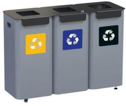 ALDA Modular 3 darabos kültéri fém szemétkosár készlet szelektív hulladékgyűjtésre, 3 x 70 l űrtartalom