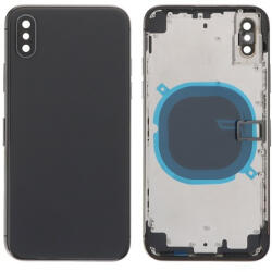 Apple iPhone X középső keret, akkufedél (hátlap) kamera lencsével, oldalgombokkal, sim tálcával szerelt, fekete (OEM)