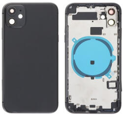 Apple iPhone 11 középső keret, akkufedél (hátlap) kamera lencsével, oldalgombokkal, sim tálcával szerelt, fekete (OEM)