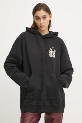 HUGO BOSS pamut melegítőfelső fekete, női, nyomott mintás, kapucnis, 50534047 - fekete S - answear - 43 990 Ft