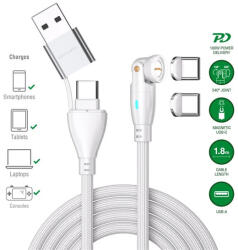 4smarts GravityCord USB-C-USB-A 540 fokos mágneses adatkábel, 100W, 1, 8m, fehér (4S541236)