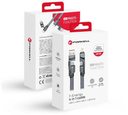  FORCELL F-ENERGY C241 4in1 USB-C-USB-A / USB-C-Lightning adatkábel, QC PD, 3A, 60W, 1m, ezüst - phoner