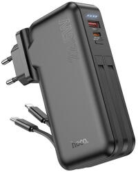 hoco. J126 Power bank / külső akkumulátor 10000mAh, EU/US adapterrel, USB-C/Ligthning kábellel, QC PD, 3A, 22, 5W fekete