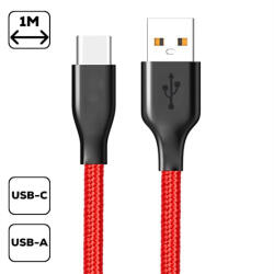 Cellect Szövet borítású USB / USB-C töltő- és adatkábel, 1m, piros (MDCU-TEXT-TYPEC-R)
