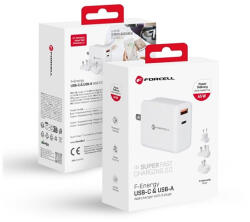 Forcell F-Energy TFK-TC-45WPDAC 3in1 USB-C + USB-A töltő adapter, PD, QC4.0, 3A, 45W, fehér (EU / UK / US)