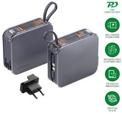 4smarts Lucid 3in1 Power Bank USB-C-USB-A, beépített USB-C-Lightning kábellel, kijelzővel, US adapterrel, ezüst (4S541287)