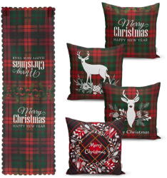 Minimalist Cushion Covers Tartan Christmas 4 db karácsonyi párnahuzat és asztali futó szett - Minimalist Cushion Covers