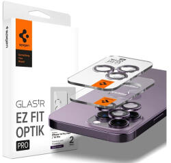 Spigen "tR EZ Fit Optik Pro" Apple iPhone 14 Pro/14 Pro Max Tempered kameravédő fólia felhelyező kerettel, Lila (2db) (AGL05597)