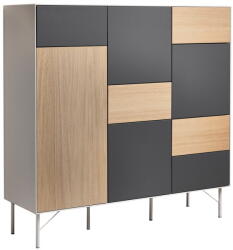 Hammel Furniture Antracitszürke-natúr színű magas komód tölgyfa dekorral 136x133 cm Edge by Hammel - Hammel Furniture