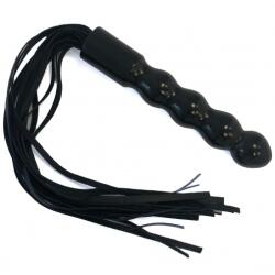  ZADO - bőr korbács, hullámos nyéllel (fekete) - lolipop