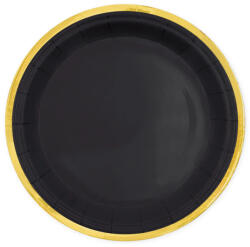 PartyPal Papírtányér 18cm 6db Fekete, Arany széllel (LUFI689810)