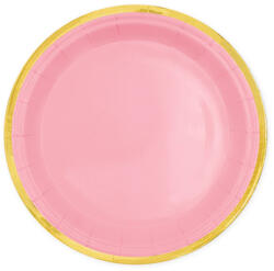 PartyPal Papírtányér 18cm 6db, Rózsaszín, Arany széllel (LUFI998713)