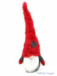 Tóth-Dekor Karácsonyi szőrös sapkás textil manó, piros-szürke