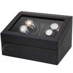 Ava Senses Cutie intors ceasuri automatice, cu spatiu de depozitare pentru 6 ceasuri mecanice, watch winder 4+6, Interior si Exterior Piele, Negru cu Rosu