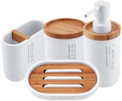 Nimco Kora - Set de accesorii pentru baie 4 în 1, alb/bambus KO 24000SET-05 (KO 24000SET-05)