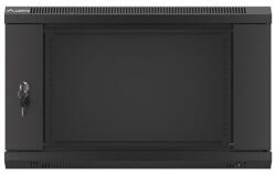 Lanberg WF01-6406-10B 19" 6U SZÉL: 600mm MÉLY: 450mm MAG: 379mm lapraszerelt üvegajtós fekete fali rack szekrény (WF01-6406-10B)