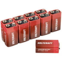 VOLTCRAFT 9V-os alkáli mangán elemkészlet 550 mAh 9 V 10 db, 6LR61 (VC-12629385)