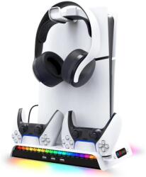 Suport RGB de încărcare multifuncțional iPega P5S006 cu răcire pentru PS5 Slim White (6974363710859)