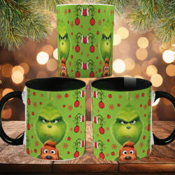 Deconline Customs Grincs mintás karácsonyi bögre 3D pufi hatású "Grinch x Max" fekete (DO129151-BLACK-MUG)