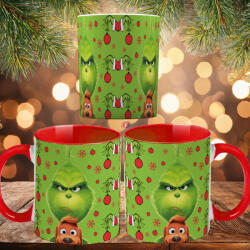Deconline Customs Grincs mintás karácsonyi bögre 3D pufi hatású "Grinch x Max" red (DO129151-RED-MUG)