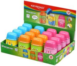 Keyroad Hegyező, 2 lyukú, radírral, 16 db/display, Keyroad 2in1, vegyes színek (KR972119) - irodaitermekek