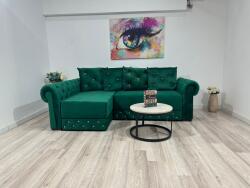 MobAmbient Colțar extensibil în stil Chesterfield verde smarald cu nasturi de sticlă - model SHINE