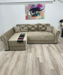 MobAmbient Colțar de living extensibil realizat în stil Chesterfield cappuccino - model SHINE