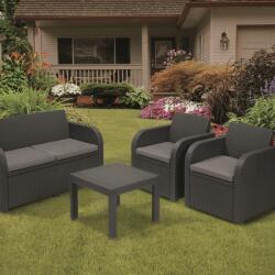 Keter Set mobilier pentru gradina, terasa, imitatie ratan, Keter Georgia, pentru exterior, cu masuta, 1 canapea, 2 fotolii, 4 locuri, culoare graphite (216742)