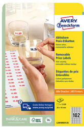 Avery Zweckform árcímkék 26mm x 16mm, A4, fehér, 102 címke, eltávolítható, 25 darabos csomag, L3410REV-25, lézer- és tintasugaras nyomtatáshoz