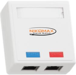 NIKOMAX Falon kívüli doboz, CAT6 Keystone betéttel, UTP, 2 portos (NMC-WO2UE2-WT)