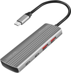 LogiLink Hub USB 3.2 Gen2 ultra-subțire, 2x USB-A, 2x USB-C, PD, 100 W, desktop gri