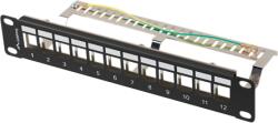 Lanberg Üres patch panel 12 port 1U 10" FTP, árnyékolt, tehermentesítővel, fekete V2 PPKS-9212-B (PPKS-9212-B)