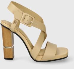 Tommy Hilfiger bőr szandál HARDWARE BLOCK HIGH HEEL bézs, FW0FW07016 - bézs Női 40