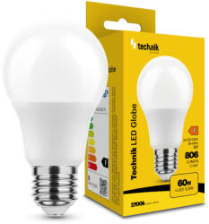 Technik LED Izzó Globe A60 8, 8W E27 360° 2700K (806 lumen) ERP (MTL-G2700K8-8WE27N)