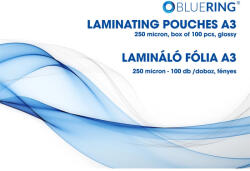BLUERING Meleglamináló fólia tok A3, fényes, 2 x 250 mikron, 100 db/doboz, Bluering