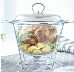 Ambition Vas termorezistent cu incalzitor 4L, suport si capac argintiu, chafing dish, Helios (2312)