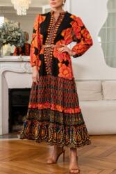 RohBoutique Rochie maxi din bumbac stil Boho, Multicolor, Roh DR4723
