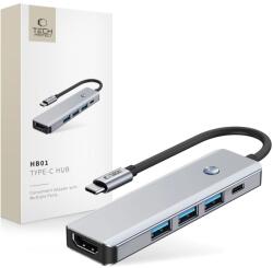 Tech-Protect Hb01 Hub Adapter 5 az 1-ben Type-C + Usb3.0 + Hdmi 4k 60Hz + Pd100w Szürke