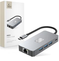 Tech-Protect Hb05 Hub Adapter 9 az 1-ben Type-c + Usb2.0 + Usb3.0 + Hdmi 4k 60hz + Sd/tf + Pd100w + Rj45 1000m Szürke