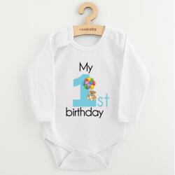 NEW BABY Baba body nyomtatással New Baby My first birthday blue - babyboxstore