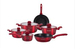 Royalty Line Royalty Line® T10Red - 10 Részes Indukciós Edénykészlet Márvány Bevonattal szilikon fogantyúval Piros (RL-T10P)
