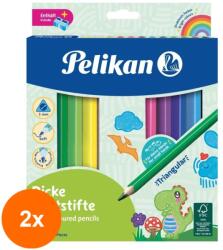 Pelikan Set 2 x Creioane Colorate Jumbo, 12 Culori + Ascutitoare (REH-2xHRZ-700160)