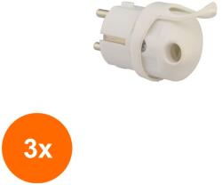 Well Set 3 x Stecher Schuko cu Inel de Prindere Iesire Laterala, Alb, Well (TIV-3xELPL-SH-03WH-WL)