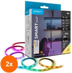 Modee Set 2 x Banda LED Smart Modee, 12 W, Senzor de Miscare, Telecomanda, 2700 K, 480 lm, IP20, 3 m (TIV-2xLEDST-LS12W3MRGB2700KSR-MD)