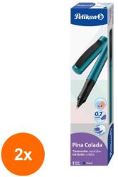 Pelikan Set 2 x Roller Pina Colada, 0.7 mm, Ambidextru, 1 Rezerva Albastra Inclusa , Albastru Petrol Metalizat, Cutie Carton (REH-2xHRZ-821209)