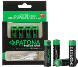 PATONA Premium USB-C 4x AA Mignon újratölthető akkumulátorok Lítium 3000mWh 1, 5V újratölthető 1-2 USB-C töltőkábellel (PT-1410)